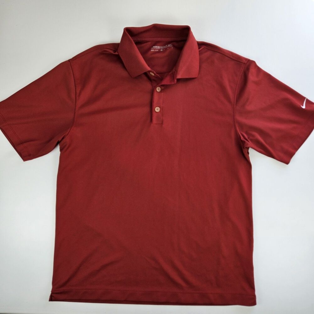 Nike Golf Men’s Dri-Fit  Short Sleeve Red Collared Polo Shirt Medium White Logo
